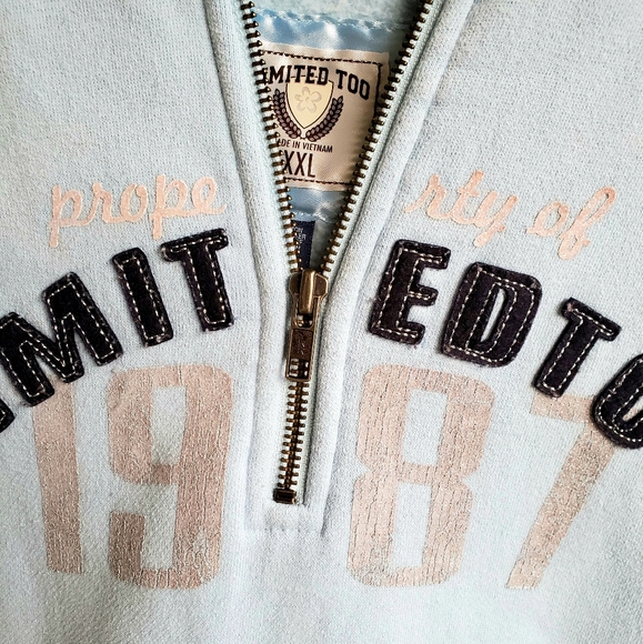 LIMITED TOO Authentic Y2K Baby Blue Text Graphic Pullover Half-zip Hoodie ❄⛄ - Picture 4 of 16